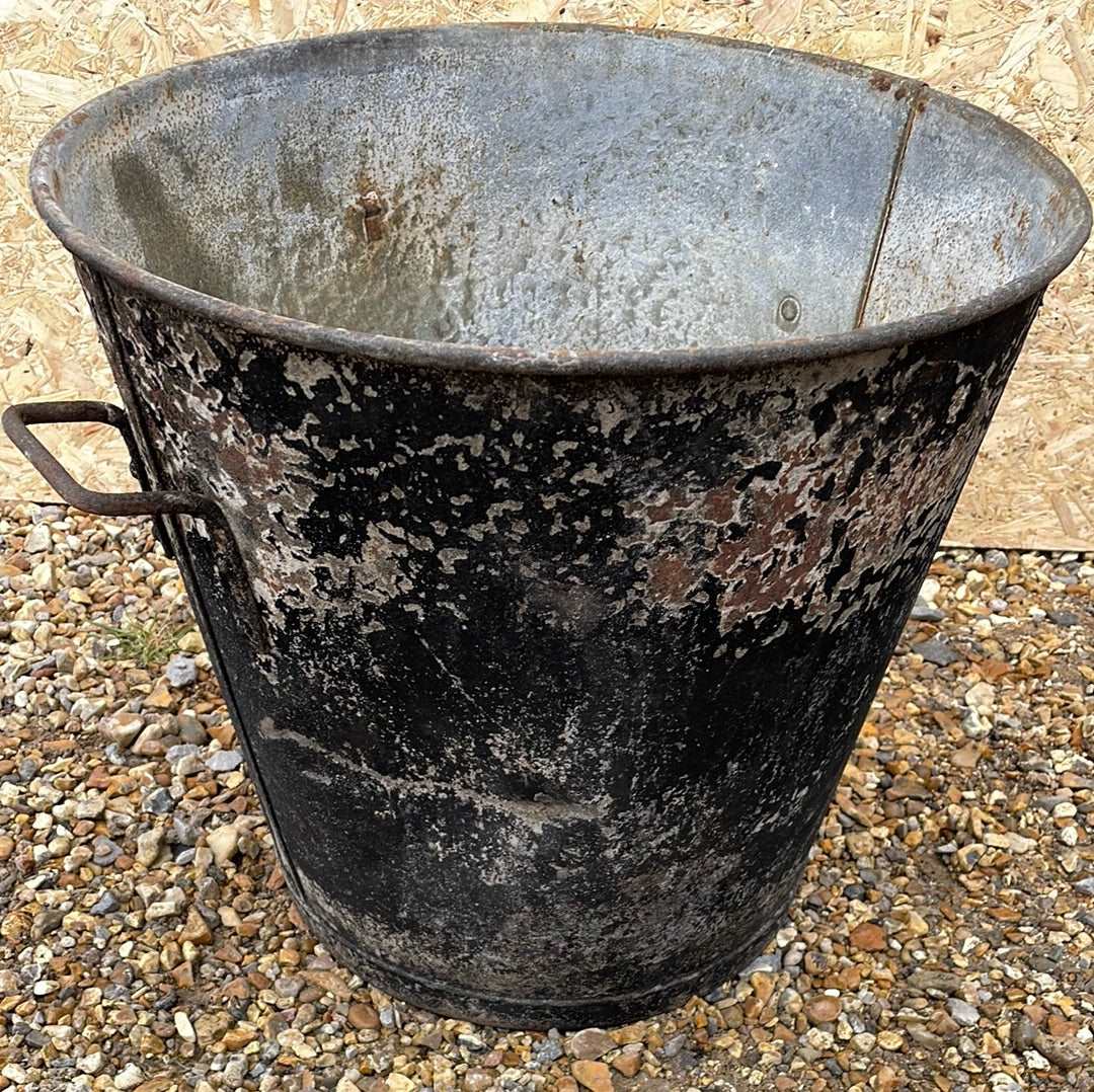 Galvanised tapered bin planter rustic black 45cm.