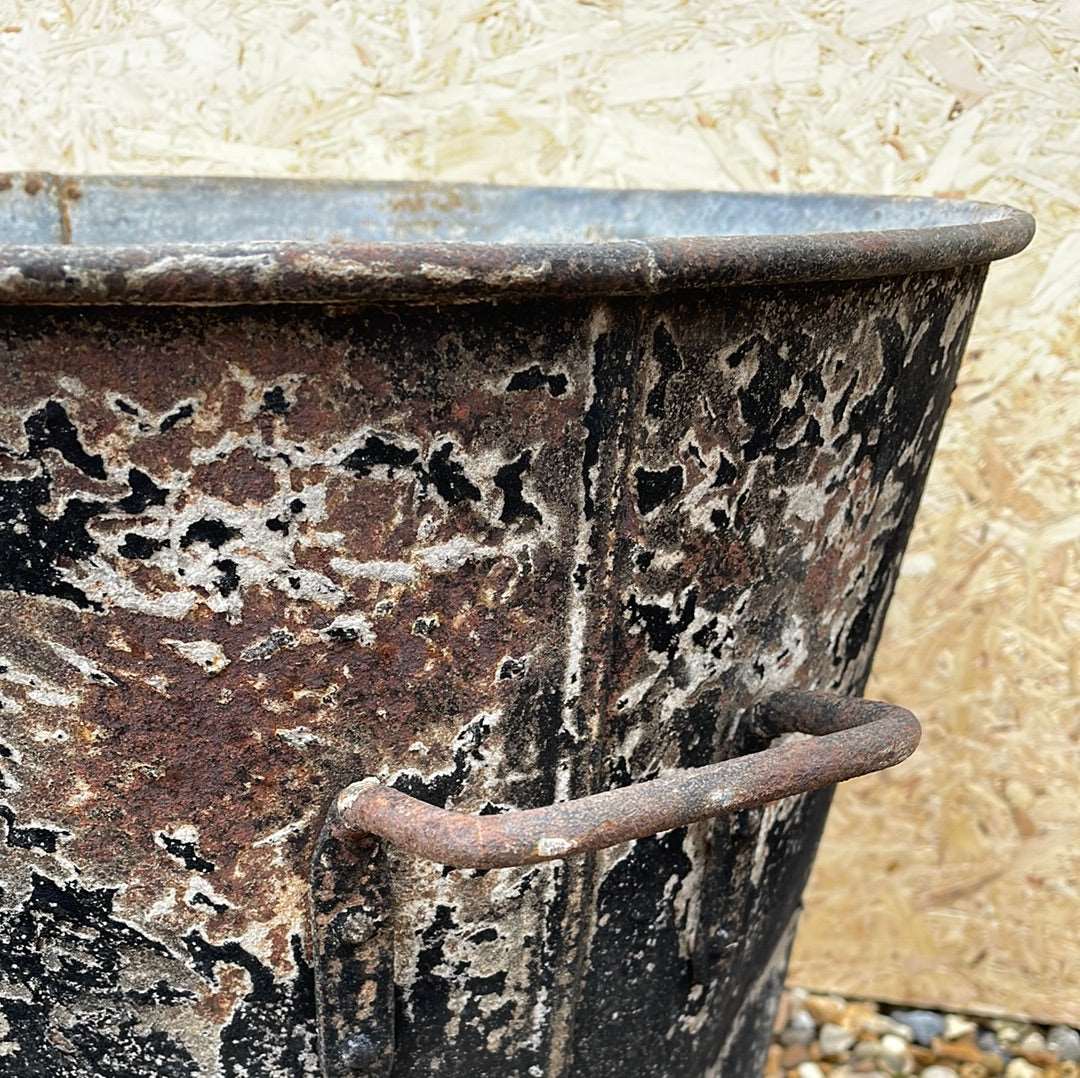 Galvanised tapered bin planter rustic black 45cm.