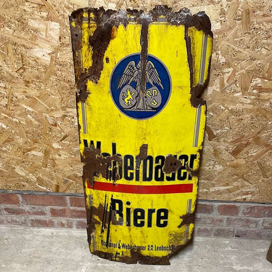 Antique Weberbauer Biere enamel advertising sign, height 98cm front view.