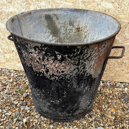 Galvanised tapered bin planter rustic black 45cm.