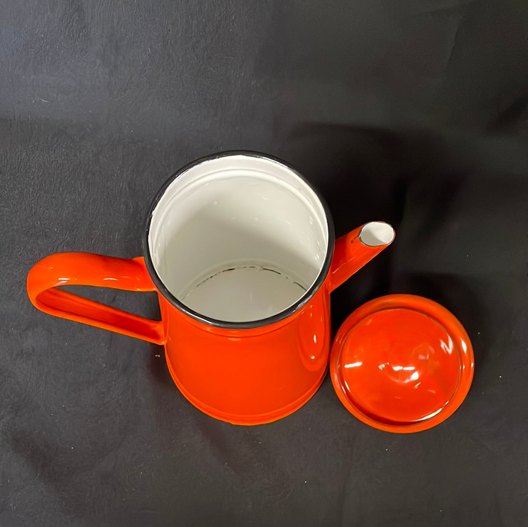 Enamel 2 litre coffee pot with lid, orange.